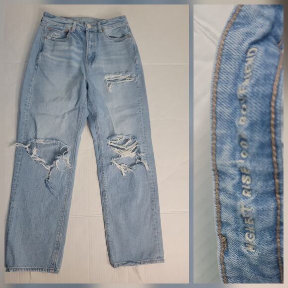 AMERICAN EAGLE Jeans Sz 8 Highest Rise 90's Boyfriend Distressed Destroy Drapey - Picture 1 of 12